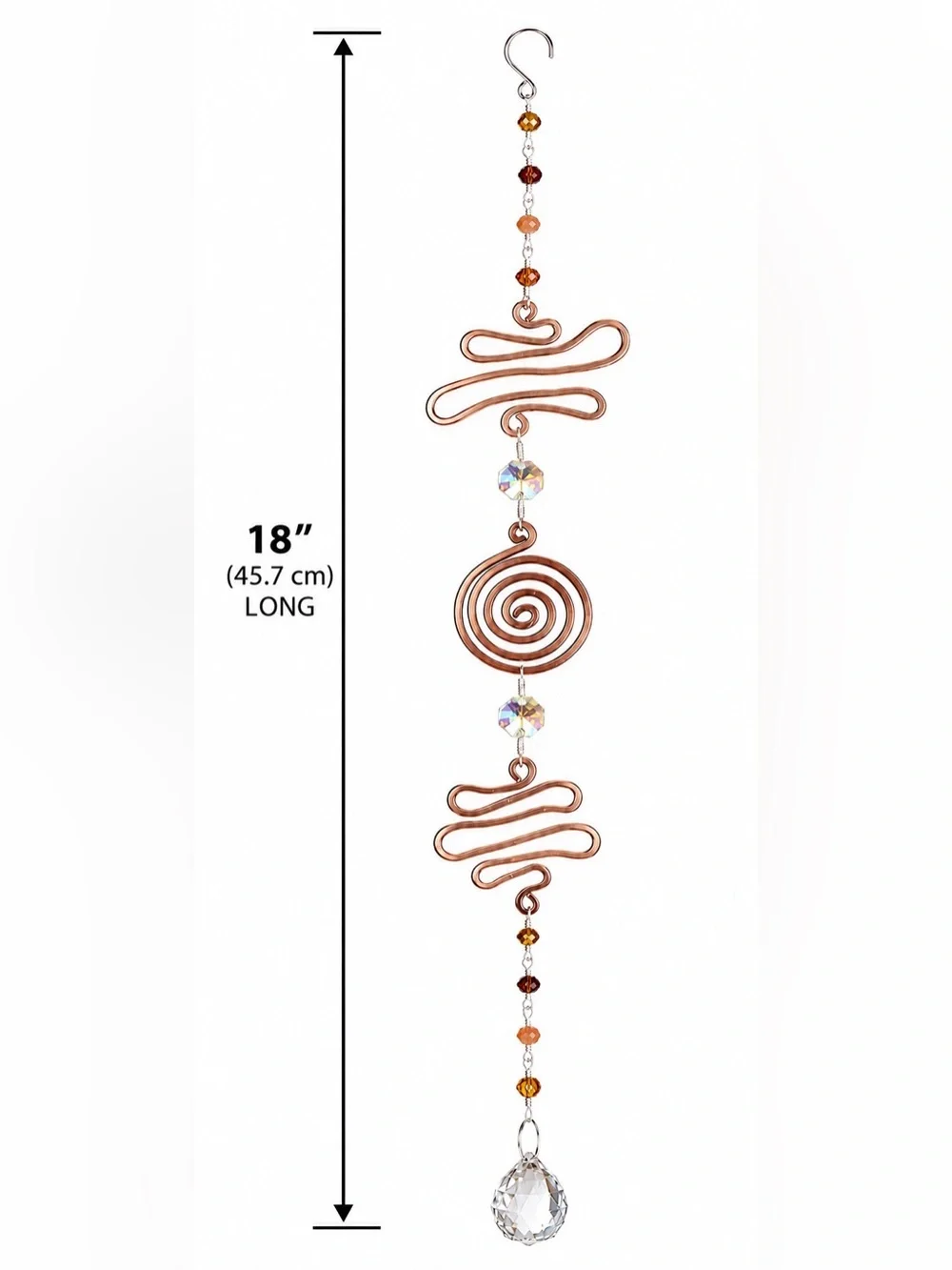 Copper Spiral Crystal Beaded Suncatcher Hanging - Copper Browns